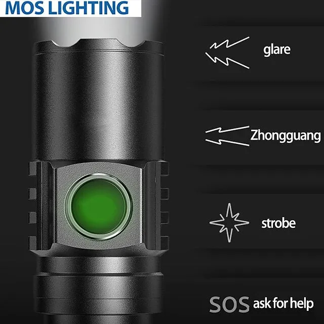LED Flashlight Outdoor Portable USB Rechargeable Mini Glare Zoomable Laser Torch Aluminum Alloy Outdoor Camping Tactical Flashlight 3.7V