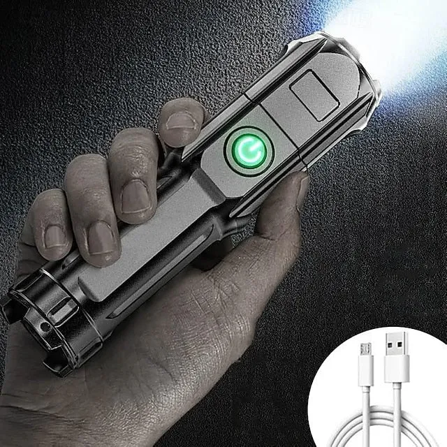 LED Flashlight USB Super Bright Zoomable USB Rechargeable Tactical Torch for Camping Hiking Fishing Outdoor Hunting 3.7V