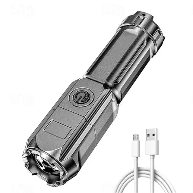 LED Flashlight USB Super Bright Zoomable USB Rechargeable Tactical Torch for Camping Hiking Fishing Outdoor Hunting 3.7V