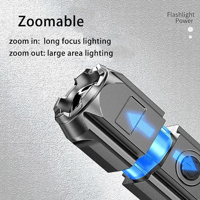 LED Flashlight USB Super Bright Zoomable USB Rechargeable Tactical Torch for Camping Hiking Fishing Outdoor Hunting 3.7V
