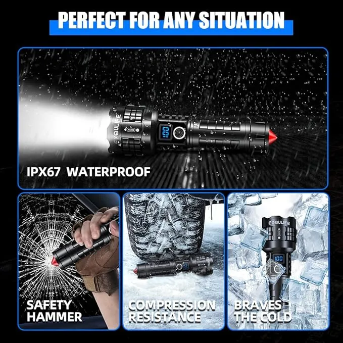 LED Flashlight with High Lumens, Super Bright Tactical Flashlight, High Powered Handheld Flashlight with 5 Modes for Emergency Camping Fishing Hiking, IPX67 Waterproof, Zoomable, Black