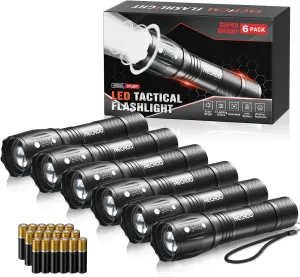 LED Flashlights High Lumens 6 Pack, Powerful Tactical Flashlight With 3 Modes, Pocket Small Flash Light, Waterproof Zoomable Flashlights for Home Emergencies, Camping Essentials (Battery Included)