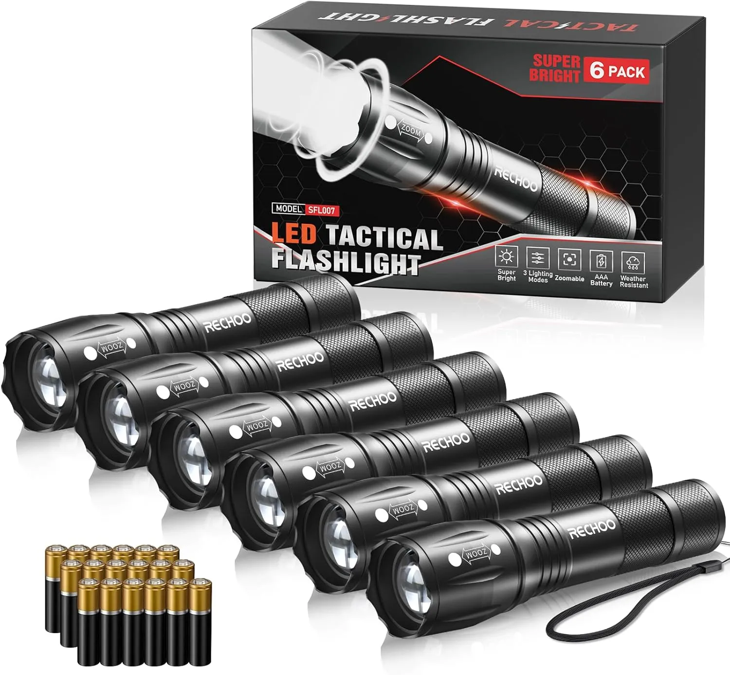 LED Flashlights High Lumens 6 Pack, Powerful Tactical Flashlight With 3 Modes, Pocket Small Flash Light, Waterproof Zoomable Flashlights for Home Emergencies, Camping Essentials (Battery Included)