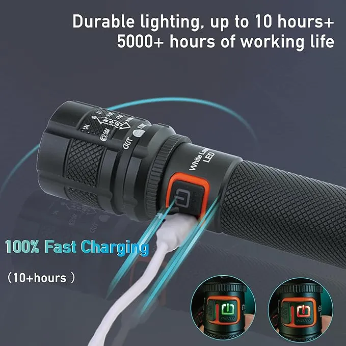 LED Flashlights High Lumens Emergency Tactical Super Bright Flashlights with 4 Modes, Zoomable, Waterproof, Powerful, Batteries Included for Outdoor Use, Camping, Rechargeable