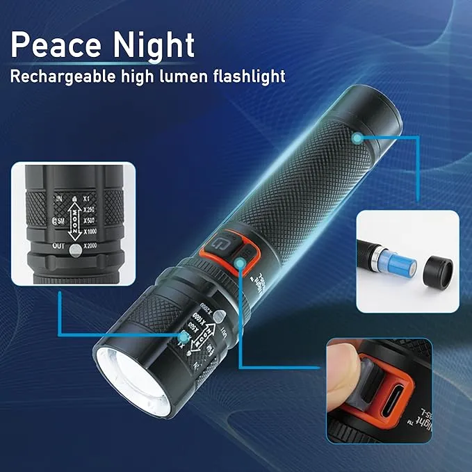 LED Flashlights High Lumens Emergency Tactical Super Bright Flashlights with 4 Modes, Zoomable, Waterproof, Powerful, Batteries Included for Outdoor Use, Camping, Rechargeable