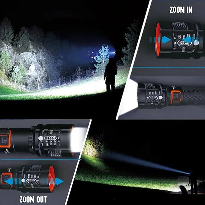 LED Flashlights High Lumens Emergency Tactical Super Bright Flashlights with 4 Modes, Zoomable, Waterproof, Powerful, Batteries Included for Outdoor Use, Camping, Rechargeable