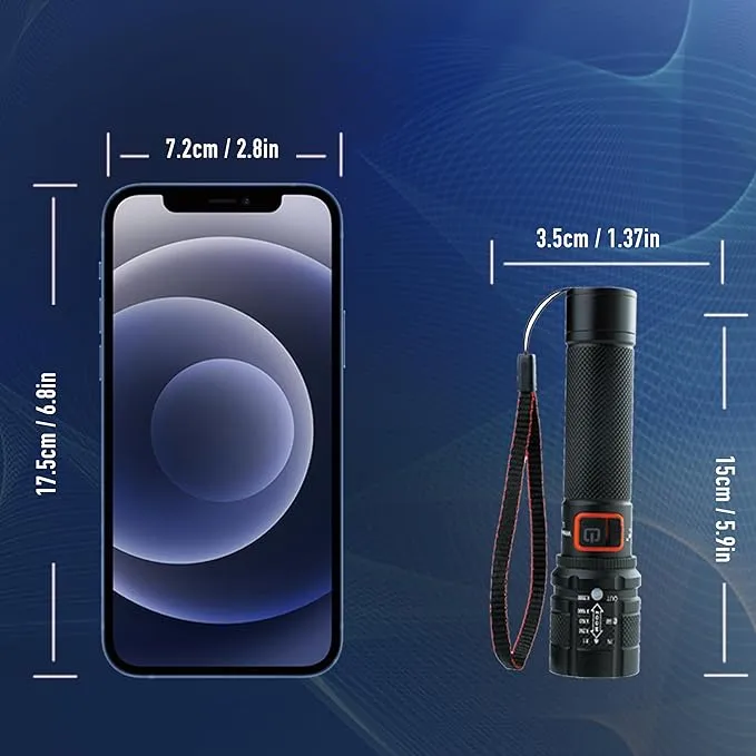 LED Flashlights High Lumens Emergency Tactical Super Bright Flashlights with 4 Modes, Zoomable, Waterproof, Powerful, Batteries Included for Outdoor Use, Camping, Rechargeable