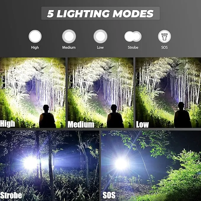 LED Flashlights High Lumens - Flashlights for Camping, Hiking, Walking - Powerful Emergency Flashlights with 5 Modes for Home Outdoor Use - Bright Flashlight with Zoomable Beam (1 Pack)