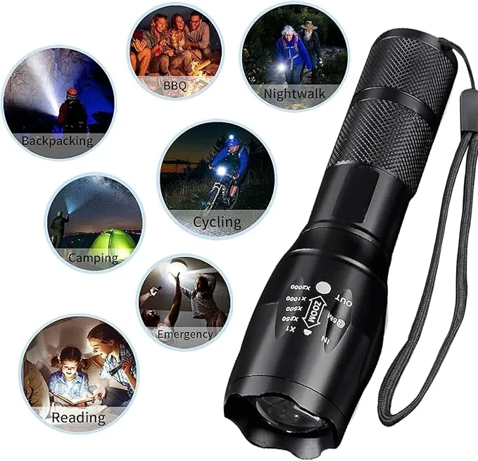 LED Flashlights High Lumens - Flashlights for Camping, Hiking, Walking - Powerful Emergency Flashlights with 5 Modes for Home Outdoor Use - Bright Flashlight with Zoomable Beam (1 Pack)