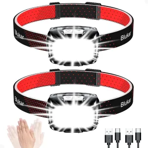 LED Headlamp,2000L Super Bright Rechargeable Headlight Flashlight with White&Red Light 2 Pack - Motion Sensor,Dimmable Brightness,8 Modes,Spotlight&Floodlight,IPX5 Waterproof for Hiking,Camping