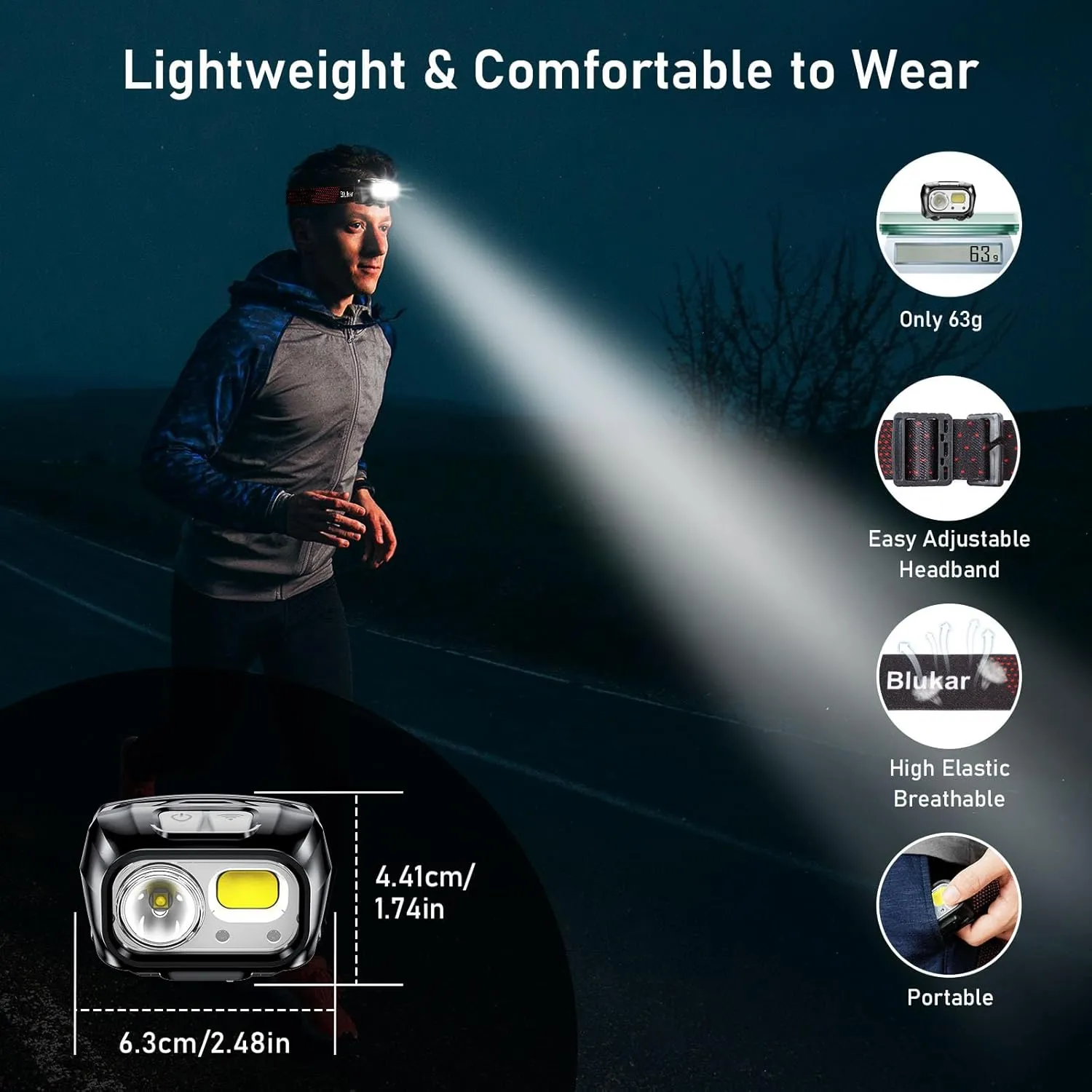 LED Headlamp,2000L Super Bright Rechargeable Headlight Flashlight with White&Red Light 2 Pack - Motion Sensor,Dimmable Brightness,8 Modes,Spotlight&Floodlight,IPX5 Waterproof for Hiking,Camping