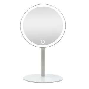LED Makeup Mirror With Light Smart Three Colors Of Light Touch Screen Operation Fill Light Travel Desktop Bathroom Beauty Makeup Dorm Charging Mirror (White)
