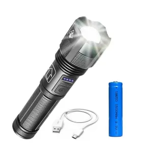 LED Rechargeable Flashlight Super Bright Torch Very Powerful Lighting USB Rechargeable Zoomable Water Resistant Flashlight 5 Modes Best Flash Light