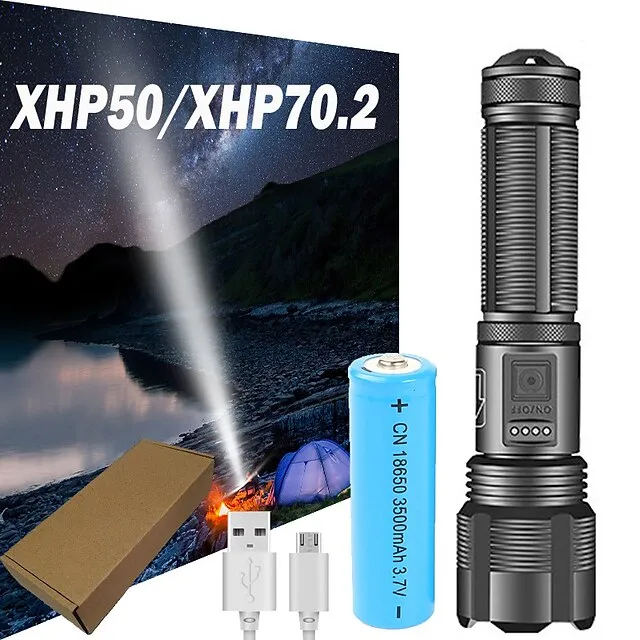 LED Rechargeable Flashlight Super Bright Torch Very Powerful Lighting USB Rechargeable Zoomable Water Resistant Flashlight 5 Modes Best Flash Light