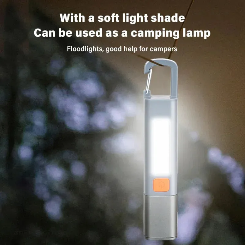 LED Rechargeable Flashlight Torch with Hook USB Zoomable Outdoor Waterproof Camping Light