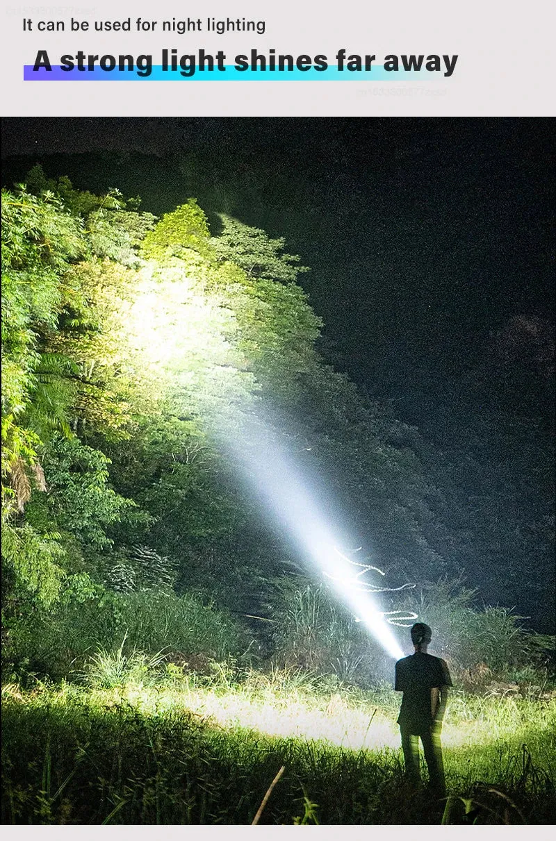 LED Rechargeable Flashlight Torch with Hook USB Zoomable Outdoor Waterproof Camping Light