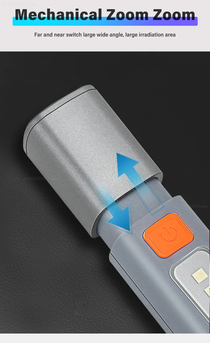 LED Rechargeable Flashlight Torch with Hook USB Zoomable Outdoor Waterproof Camping Light