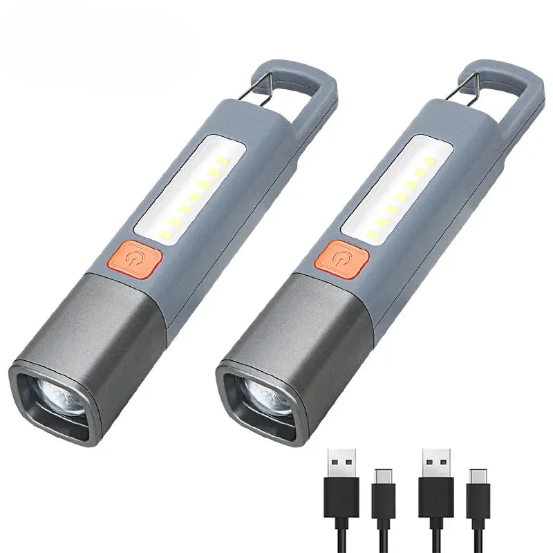 LED Rechargeable Flashlight Torch with Hook USB Zoomable Outdoor Waterproof Camping Light