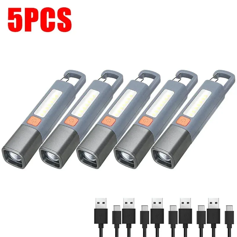 LED Rechargeable Flashlight Torch with Hook USB Zoomable Outdoor Waterproof Camping Light