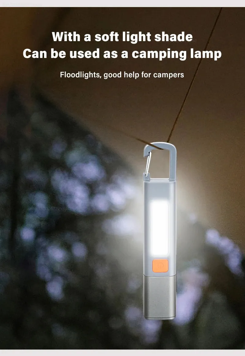 LED Rechargeable Flashlight Torch with Hook USB Zoomable Outdoor Waterproof Camping Light