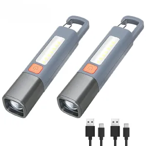 LED Rechargeable Flashlight Torch with Hook USB Zoomable Outdoor Waterproof Camping Light