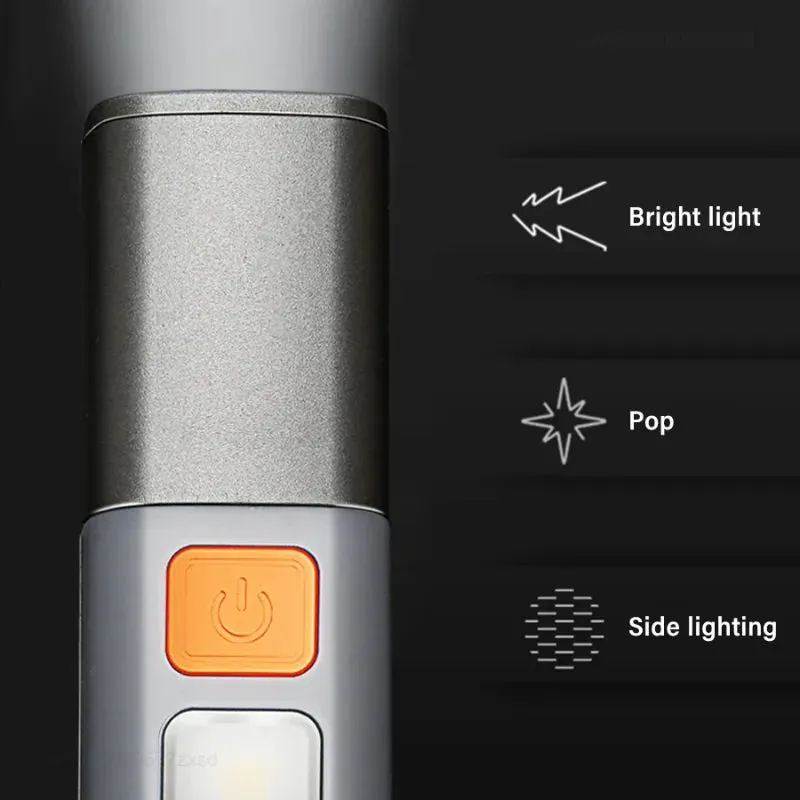 LED Rechargeable Flashlight Torch with Hook USB Zoomable Outdoor Waterproof Camping Light