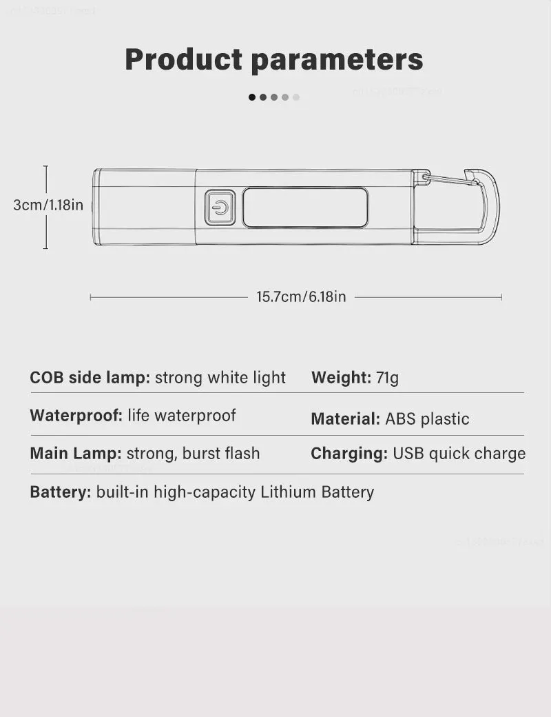 LED Rechargeable Flashlight Torch with Hook USB Zoomable Outdoor Waterproof Camping Light