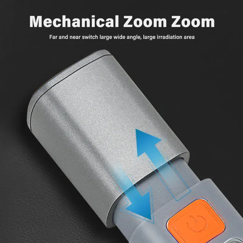LED Rechargeable Flashlight Torch with Hook USB Zoomable Outdoor Waterproof Camping Light