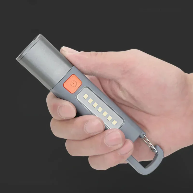 LED Rechargeable Flashlight Torch with Hook USB Zoomable Outdoor Waterproof Camping Light