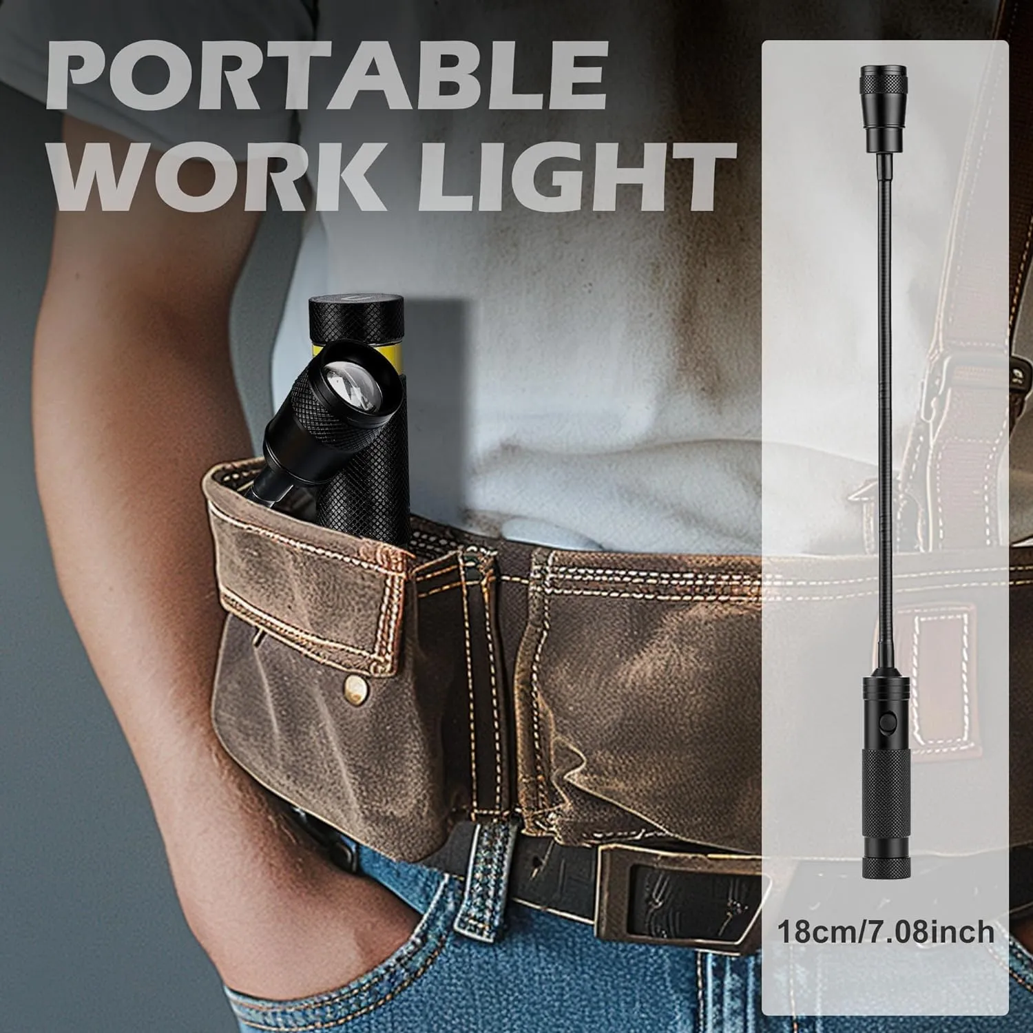 LED Work Light, 500 Lumen Gooseneck Flashlight with Magnetic Base, Zoomable Flexible Led Flashlight, Waterproof Job Site Light for Work Bench, Auto-repairing, Inspection, Emergency