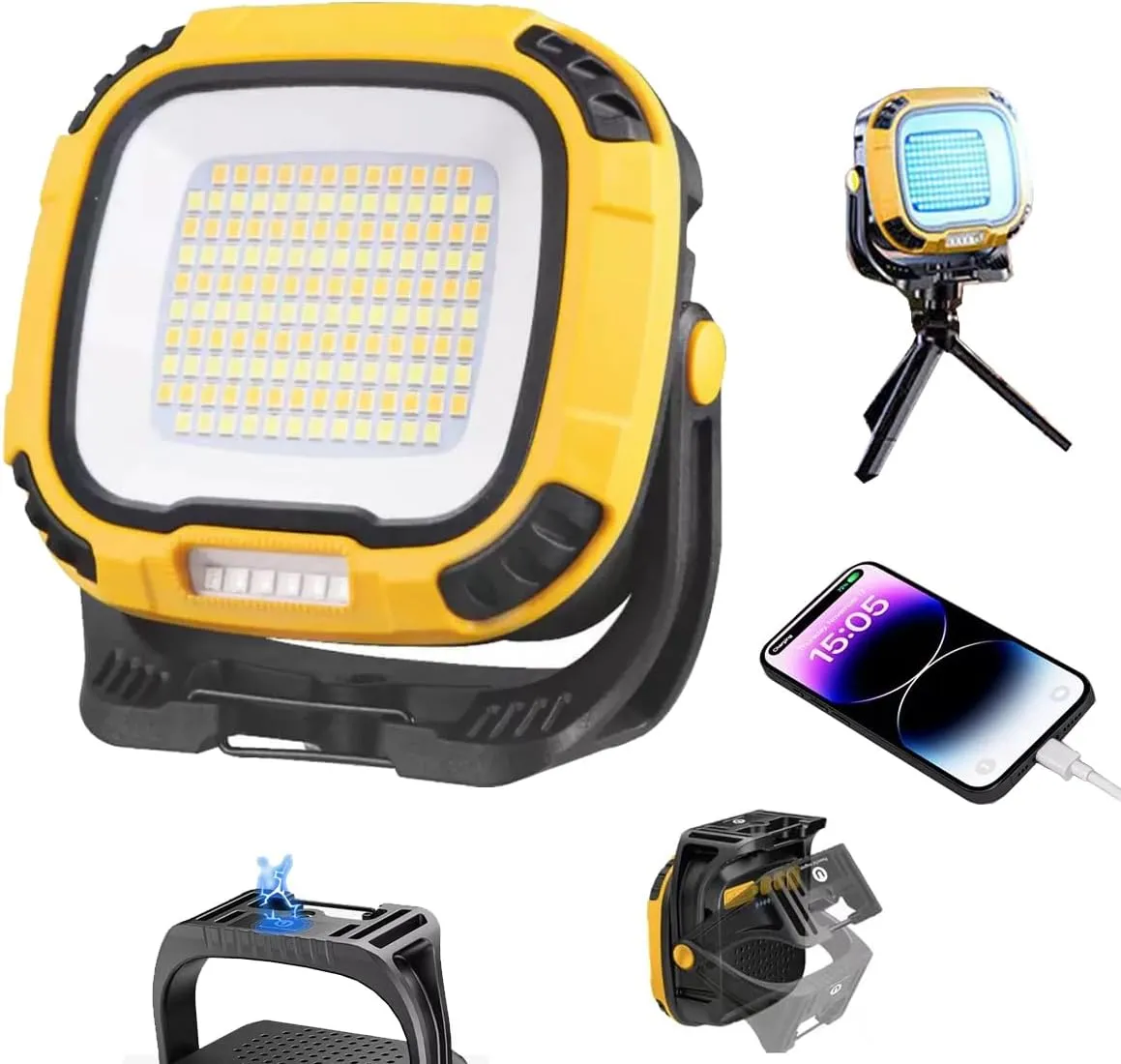 LED Work Light Rechargeable, 2500LM Waterproof Folding Portable Flood Lights with Magnetic and14 Light Modes,USB Emergency cob Work Light for Camping Car Repairing Emergency Job Site Lighting