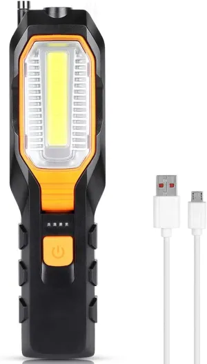 LED Work Light Rechargeable Magnetic Work Lights w/Hanging Hook, Portable USB Charging 4 Lighting Modes Super Bright Working Lamp COB Flashlight for Car Repairing, Camping, Hiking and Emergency