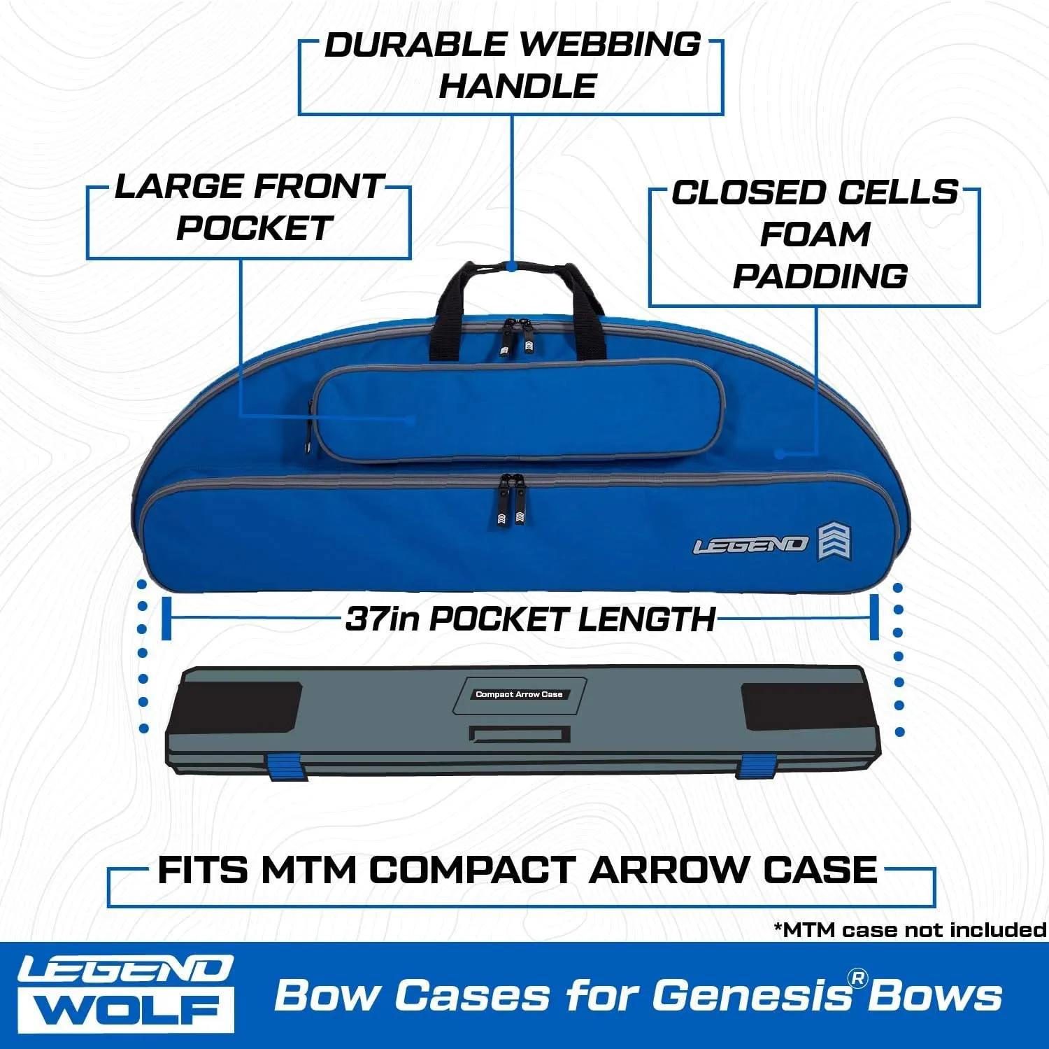 LEGEND Wolf Genesis Compound Bow Case - NASP Archery Travel Bag for Genesis Bows with Thick Foam Padding, Backpack Straps, External Pockets & Nylon Lining - Ultimate Gear Protection - 37 inch Interior
