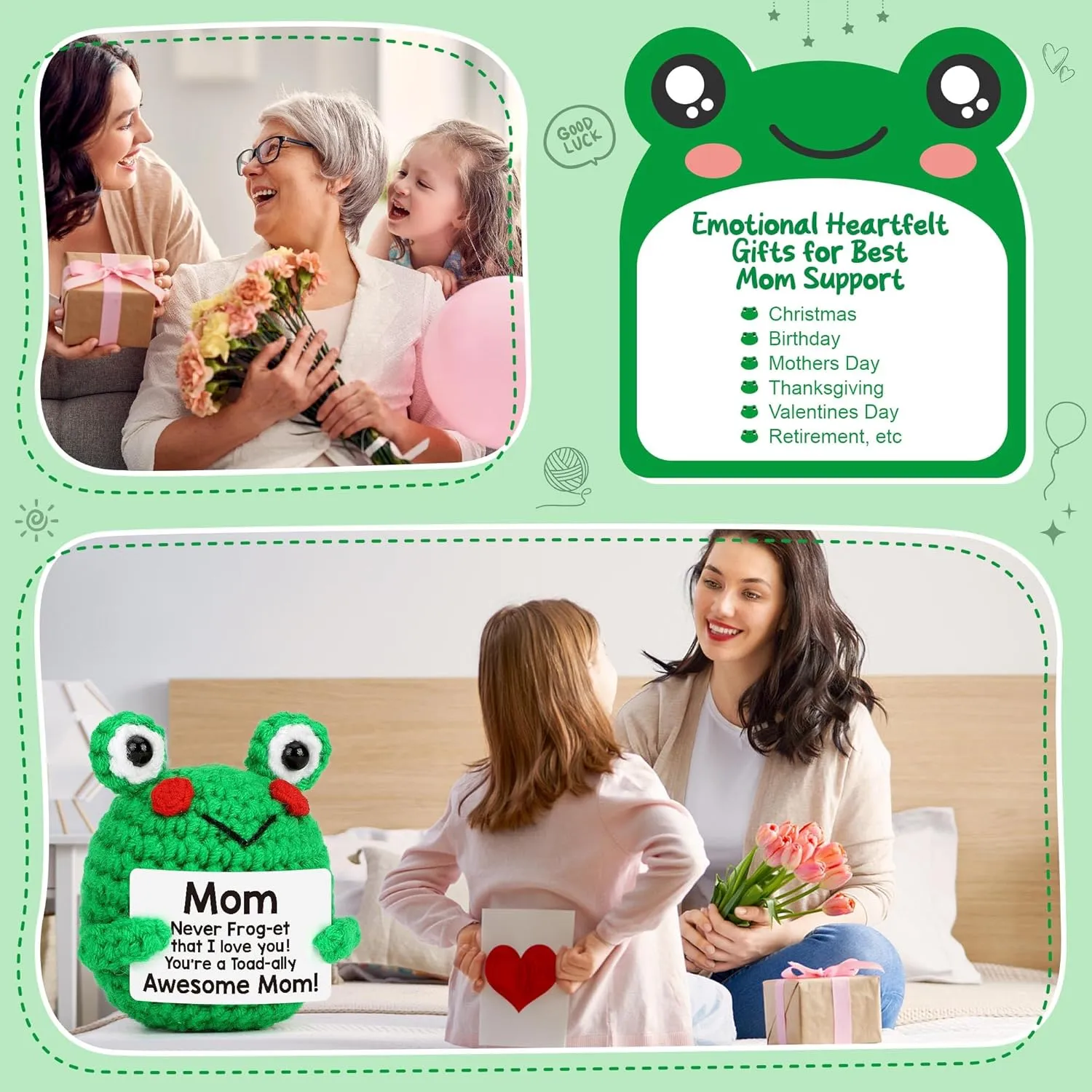 LEJIAJINW Mothers Day Mother Gifts for Mom Mommy Mother-in-Law, New Mom Mother's Day Birthday Gifts for Women, Best I Love You Frog Moms Present from Daughter Son, Small Cute Positive Crochet Frog