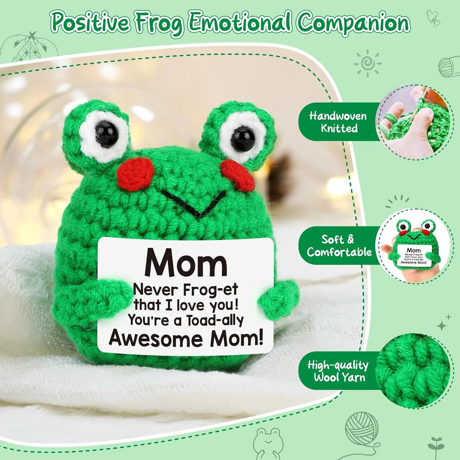 LEJIAJINW Mothers Day Mother Gifts for Mom Mommy Mother-in-Law, New Mom Mother's Day Birthday Gifts for Women, Best I Love You Frog Moms Present from Daughter Son, Small Cute Positive Crochet Frog