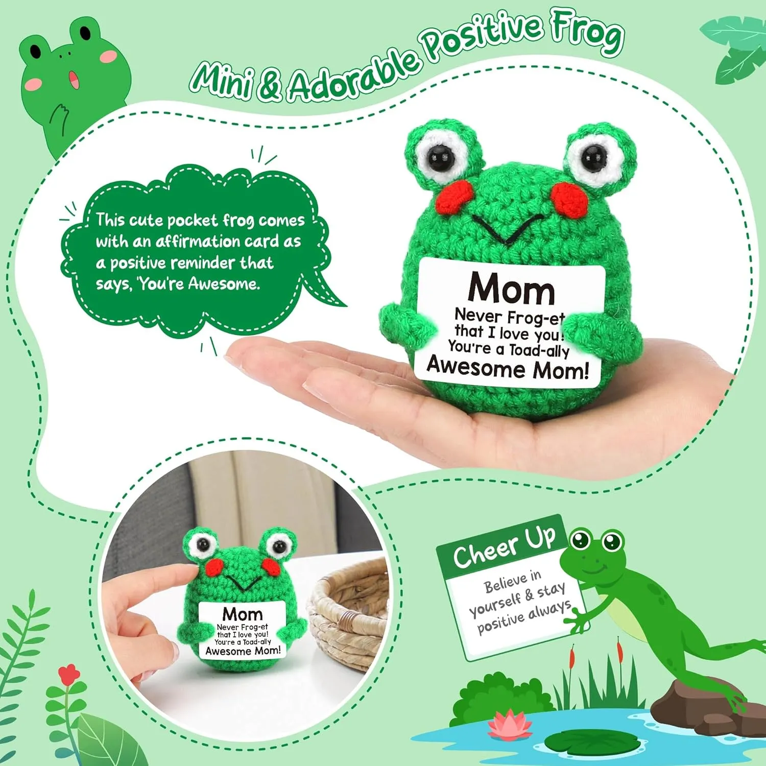 LEJIAJINW Mothers Day Mother Gifts for Mom Mommy Mother-in-Law, New Mom Mother's Day Birthday Gifts for Women, Best I Love You Frog Moms Present from Daughter Son, Small Cute Positive Crochet Frog