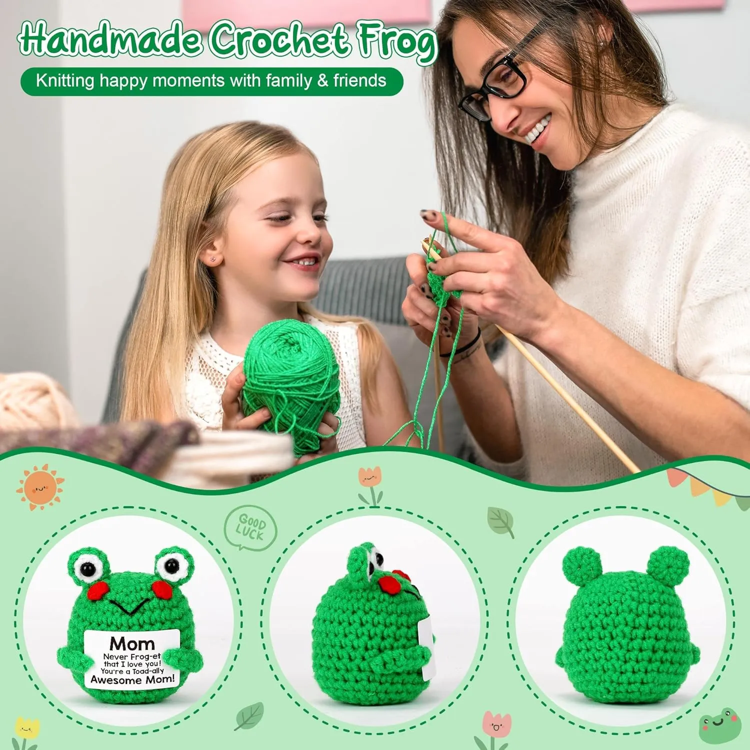 LEJIAJINW Mothers Day Mother Gifts for Mom Mommy Mother-in-Law, New Mom Mother's Day Birthday Gifts for Women, Best I Love You Frog Moms Present from Daughter Son, Small Cute Positive Crochet Frog