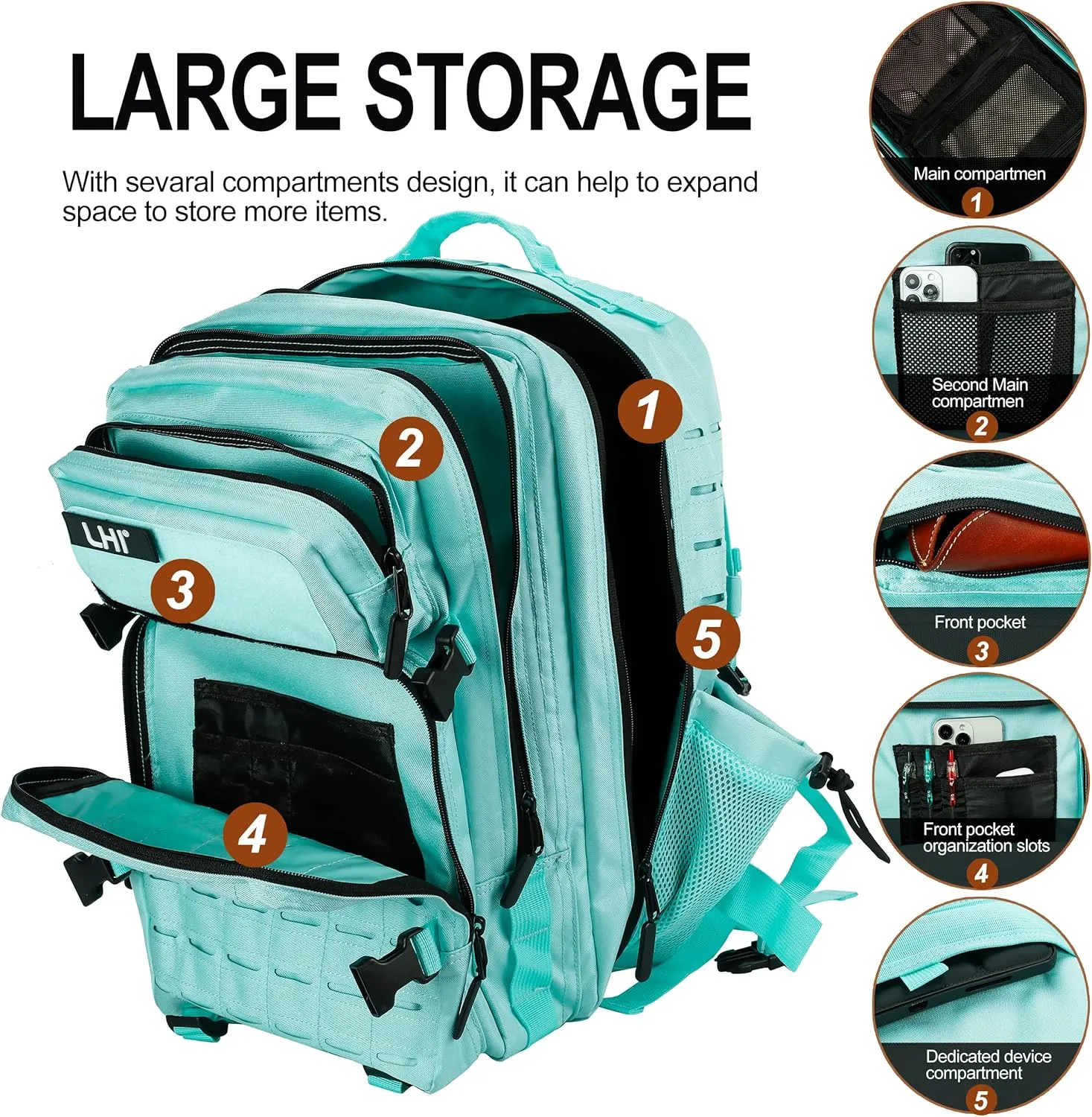 LHI Tactical Military Backpack for Men 25L/45L Large Molle Army Assault Pack 3 Day Hiking Rucksack With Bottle Holder