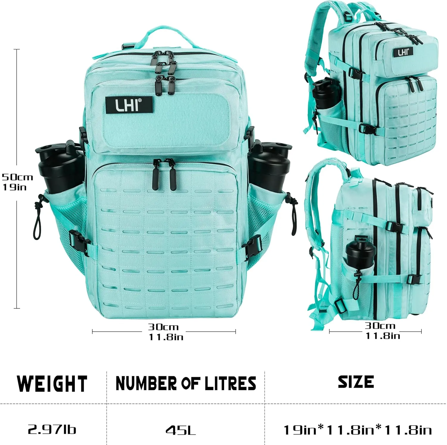 LHI Tactical Military Backpack for Men 25L/45L Large Molle Army Assault Pack 3 Day Hiking Rucksack With Bottle Holder
