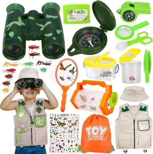 Life Kids Explorer Kit with Binoculars & Bug Catching Set, Outdoor Camping Gear with Safari Costume, Hat, Compass, Butterfly & Bug Toys for Kids 3 