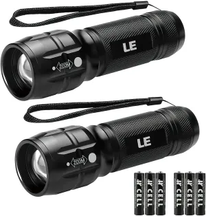 Lighting EVER LED Flashlights High Lumens, Small Flashlight, Waterproof, Adjustable Focus Flash Light for Outdoor, Emergency, Camping, AAA Batteries Included, 2 Pack