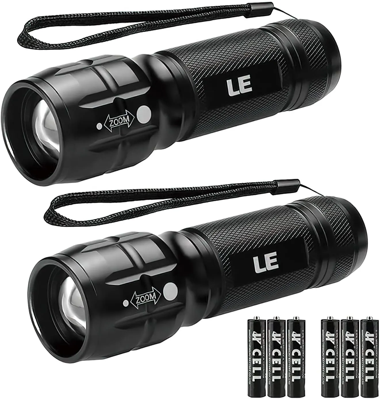 Lighting EVER LED Flashlights High Lumens, Small Flashlight, Waterproof, Adjustable Focus Flash Light for Outdoor, Emergency, Camping, AAA Batteries Included, 2 Pack