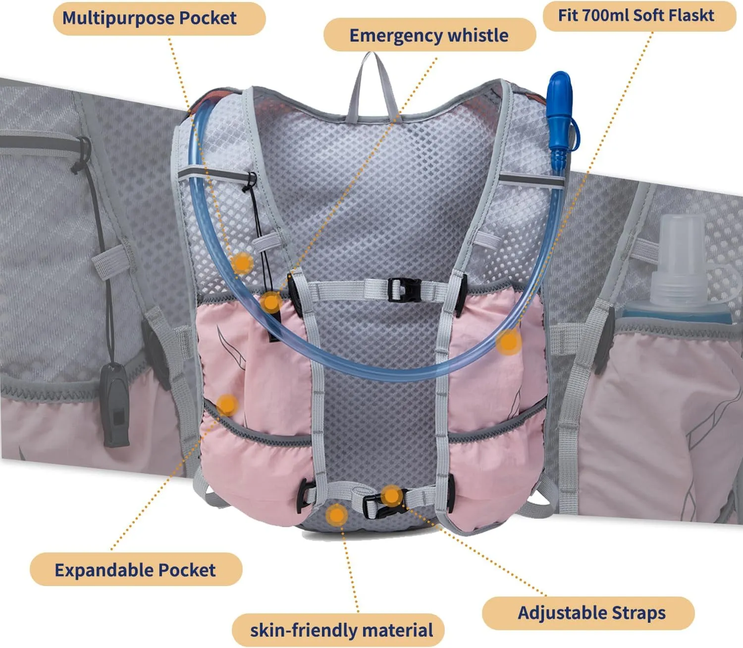 Lightweight Running Vest for Women and Men Hydration Backpack Pack with 1.5L Water Bladder Bag for Hiking Trail Running Gear Cycling Marathon