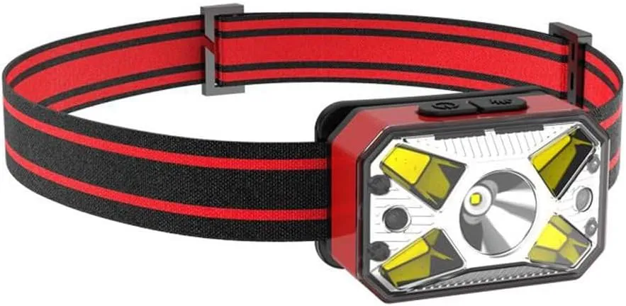 Lithium Battery Induction Headlight Led Outdoor Strong Light Head-Mounted Torch Type-C Rechargeable Wild Fishing Headlight(Red)