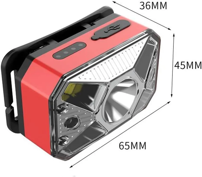 Lithium Battery Induction Headlight Led Outdoor Strong Light Head-Mounted Torch Type-C Rechargeable Wild Fishing Headlight(Red)