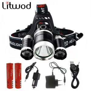 Litwod Z10 XML 3T6 LED Headlight Headlamp 10000Lm Head Lamp Light 4mode torch 2x18650 battery AC charger for fishing Lights