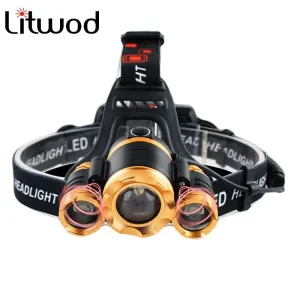 Litwod Z102303 LED headlamp Headlight chips 3LED 1T6 2Q5 led Head Flashlight Lamp Lantern 18650 rechargeable battery & charger