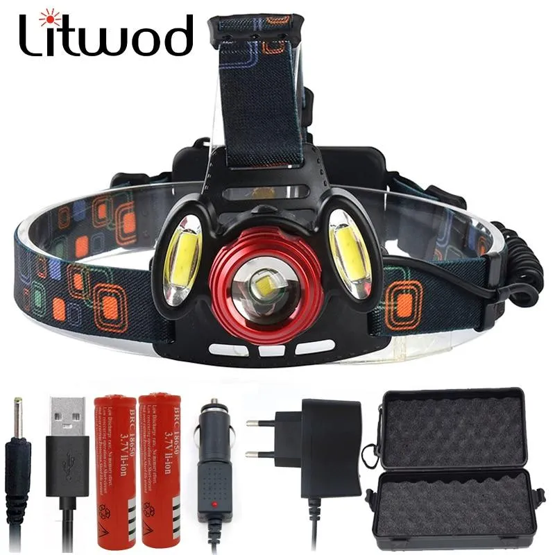 Litwod Z302305  3 pcs chips led headlamp headlight cree xml t6 zoomable head lamp waterproof lights rechargeable 18650 battery