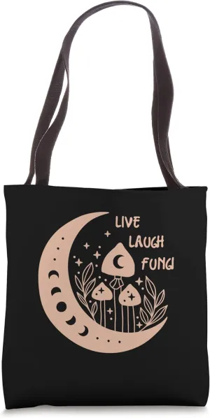 Live Laugh Fungi Celestial Moon Phase Tote Bag