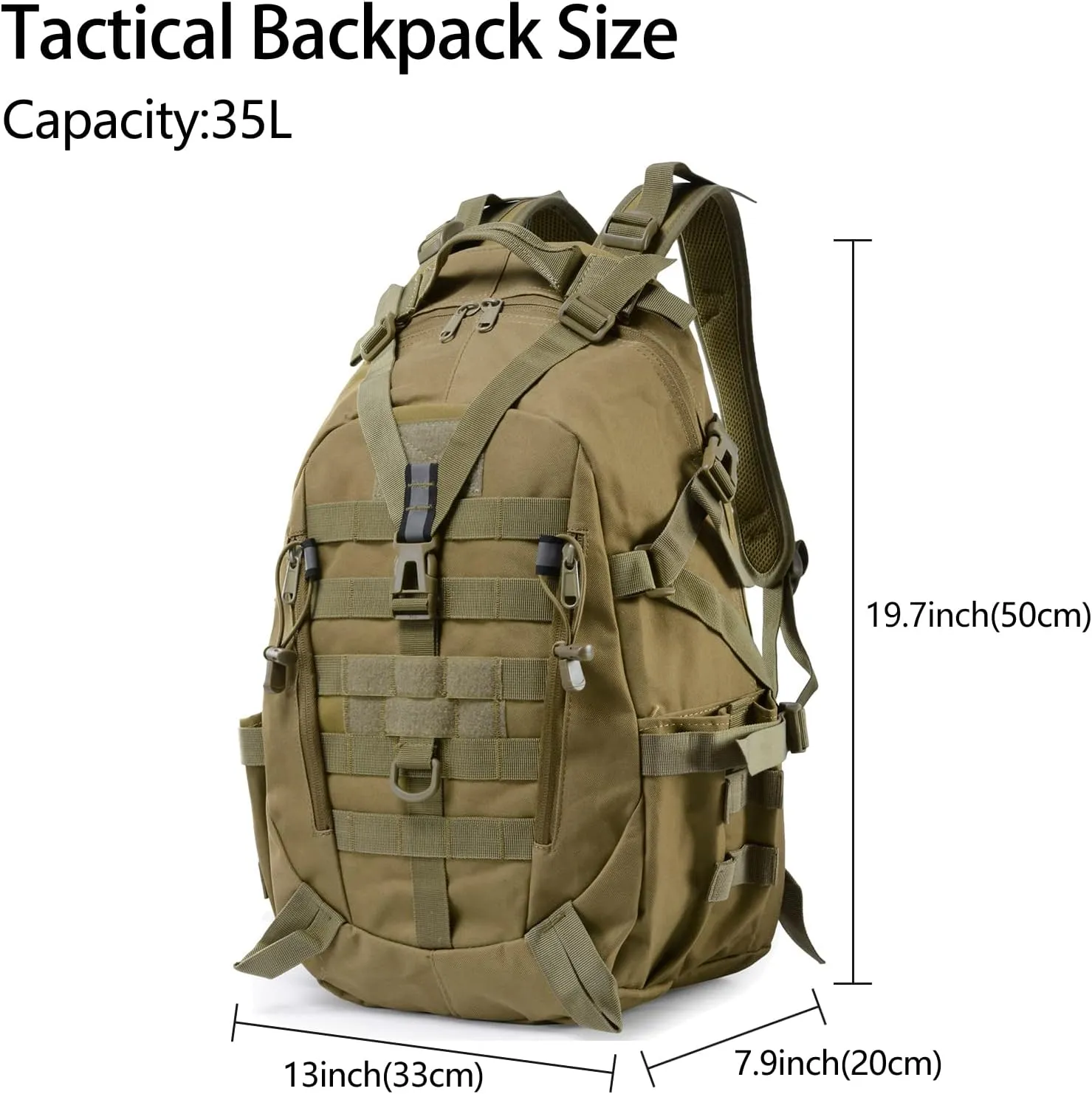 Long Keeper 35L Military Tactical Backpack Army 3 Days Assault Bag Women Hiking Camping Molle Rucksack Daypacks (Khaki)